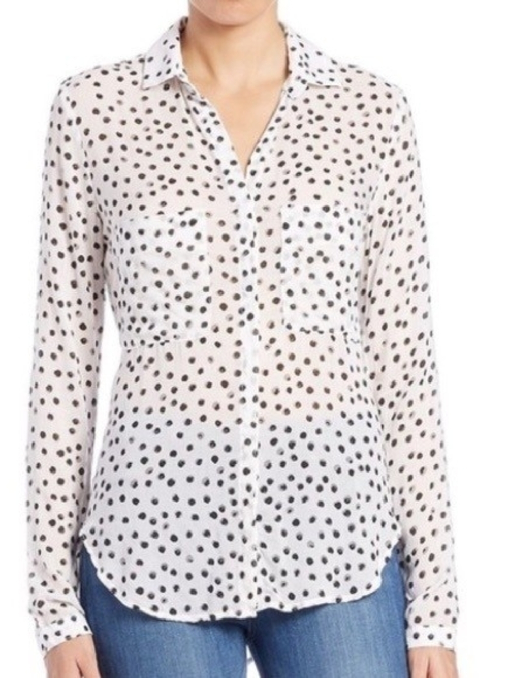 Cloth And Stone White Polka Dot Button-Up Sheer Blouse M
